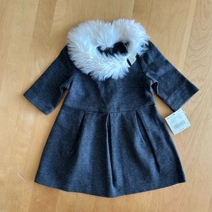 NWT Janie and Jack gray knit dress with faux fur and bow collar